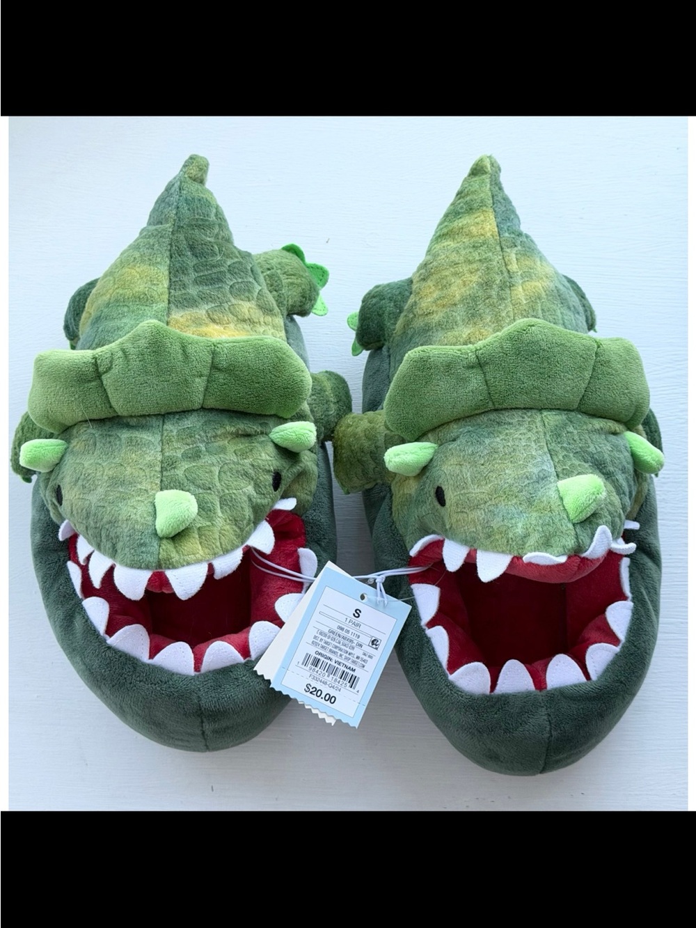 Cat & Jack Target Kids Dinosaur Plush Slippers Green Cozy House Shoes NWT - Picture 2 of 3